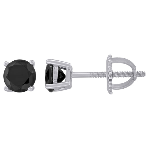 925 Sterling Silver Womens Black Cubic Zirconia Round Classic Studs Earrings