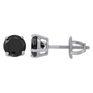 925 Sterling Silver Womens Black Cubic Zirconia Round Classic Studs Earrings