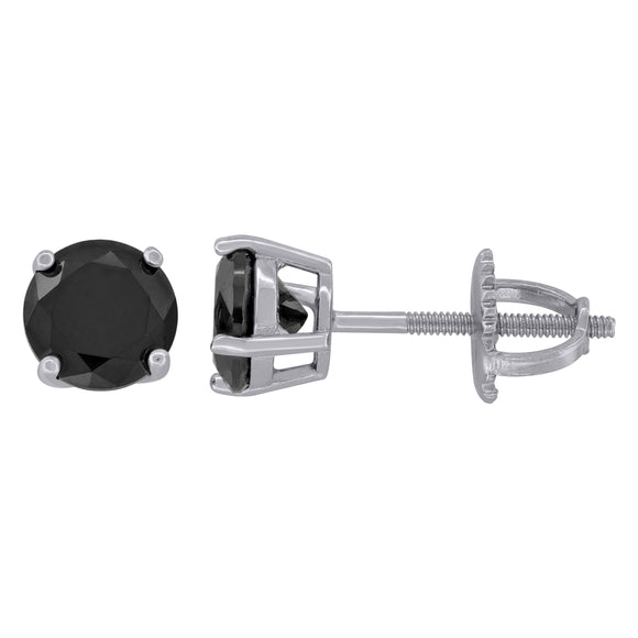 925 Sterling Silver Womens Black Cubic Zirconia Round Classic Studs Earrings