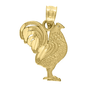 10kt Yellow Gold Diamond-cut Unisex Rooster Ht:20mm x W:13.1mm Animal Charm Pendant
