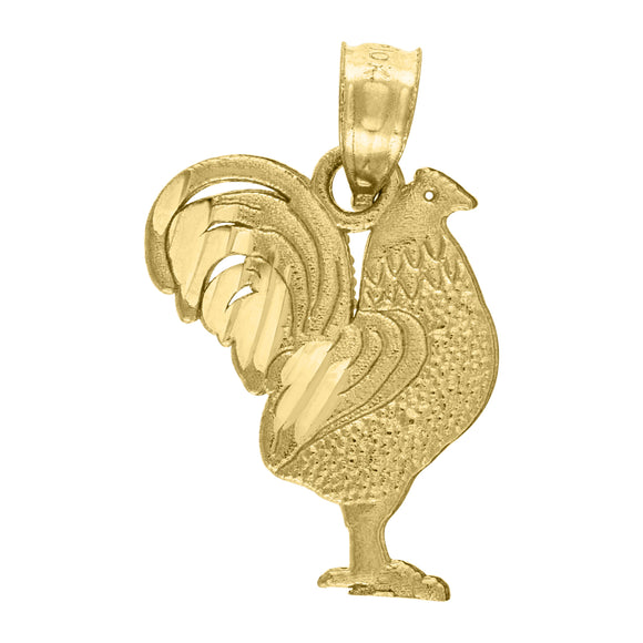 10kt Yellow Gold Diamond-cut Unisex Rooster Ht:20mm x W:13.1mm Animal Charm Pendant
