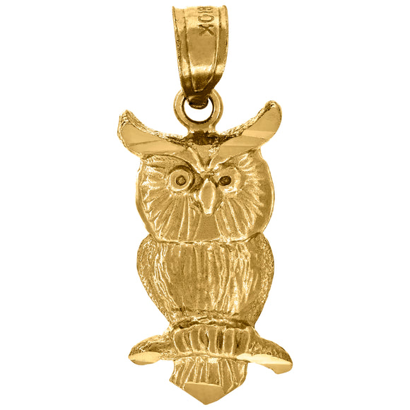 10kt Yellow Gold Womens Textured Owl Bird Charm Pendant