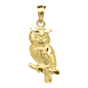 10kt Yellow Gold Diamond-cut Womens Owl Ht:23.6mm x W:9.1mm Animal Charm Pendant