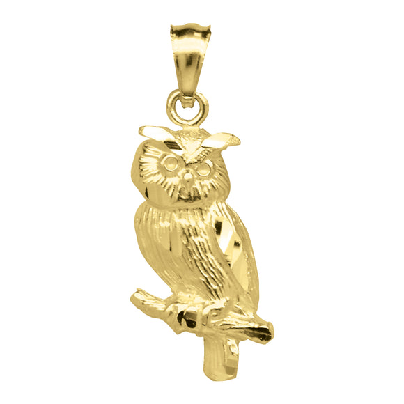 10kt Yellow Gold Diamond-cut Womens Owl Ht:23.6mm x W:9.1mm Animal Charm Pendant