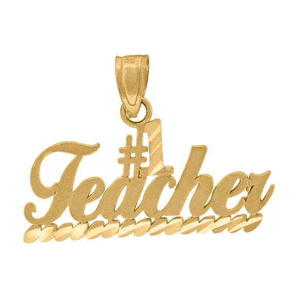 10kt Yellow Gold Unisex No.1 Teacher Ht:16.9mm x W:22.6mm Letters & Words Charm Pendant
