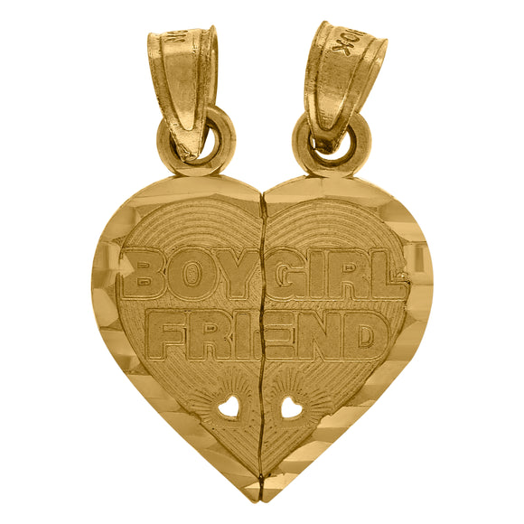 10kt Yellow Gold Diamond-cut Unisex Boy Girl Friend Broken Ht:21.4mm x W:14.7mm Heart Charm Pendant