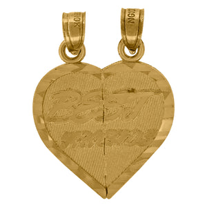 10kt Yellow Gold Unisex Diamond-cut Textured Broken Heart Best Friends Charm Pendant