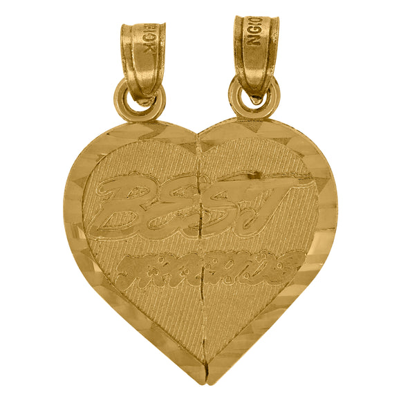 10kt Yellow Gold Unisex Diamond-cut Textured Broken Heart Best Friends Charm Pendant