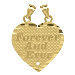 10kt Yellow Gold Diamond-cut Unisex Friends Apart But Always Together Broken Ht:27.5mm x W:20.7mm Heart Pendant