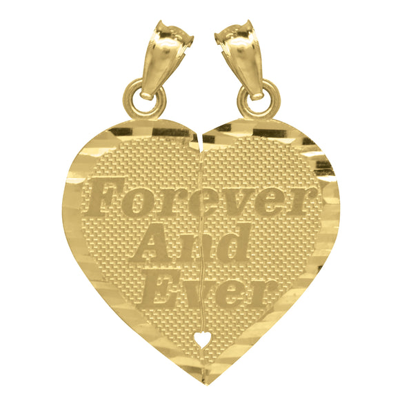 10kt Yellow Gold Diamond-cut Unisex Friends Apart But Always Together Broken Ht:27.5mm x W:20.7mm Heart Pendant