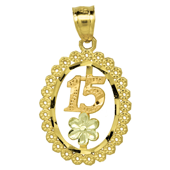 10kt Gold Tri-color Womens 15 Anos Ht:27.4mm x W:15.9mm Quinceanera Charm Pendant
