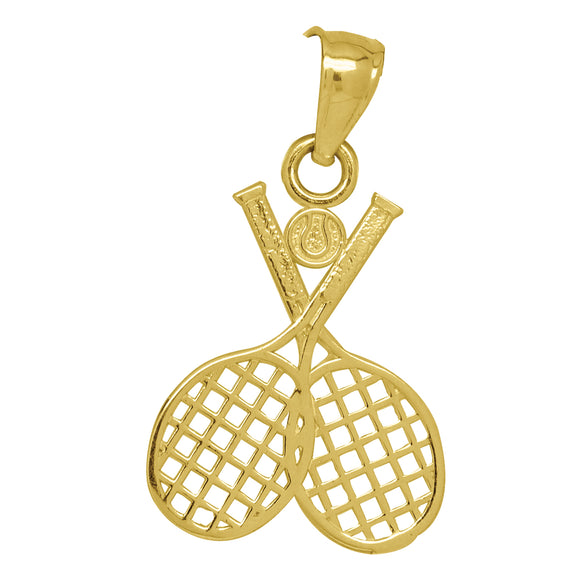10kt Yellow Gold Unisex Tennis Racquets Ball Ht:21.1mm x W:12.3mm Sports Charm Pendant