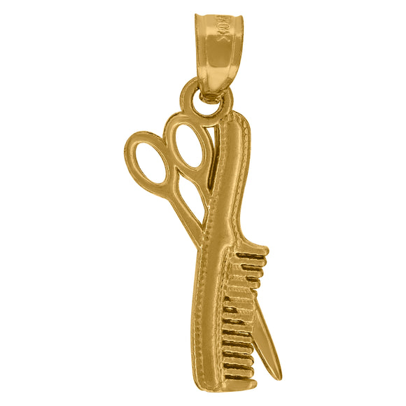 10kt Yellow Gold Unisex Scissors Comb Ht:22mm x W:7.2mm Tools Charm Pendant