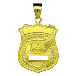 10kt Yellow Gold Textured Unisex Police Ht:27.9mm x W:16.4mm Badge Charm Pendant
