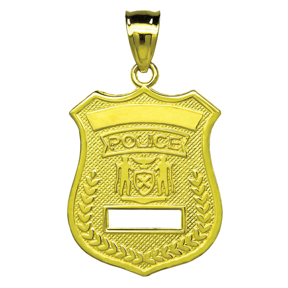 10kt Yellow Gold Textured Unisex Police Ht:27.9mm x W:16.4mm Badge Charm Pendant