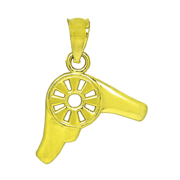 10kt Yellow Gold Unisex Hair Dryer Ht:15.3mm x W:15.9mm Tools Charm Pendant