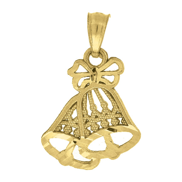 10kt Yellow Gold Diamond-cut Womens Bells Ht:19.7mm x W:12.7mm Luck Charm Pendant