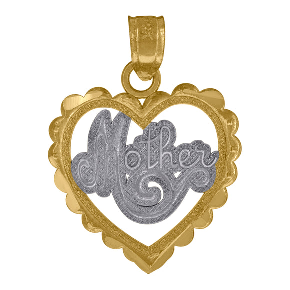 10kt Gold Two-tone Diamond-cut Womens Mother Ht:21.7mm x W:15.7mm Heart Charm Pendant
