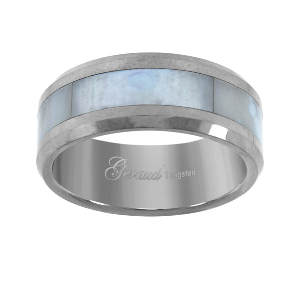 Tungsten Abalone Shell Inlay Comfort-fit 8mm Size-6 Wedding Band