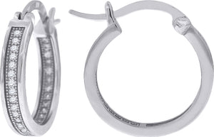 925 Sterling Silver Womens Cubic Zirconia Single Row Milgrain Huggie Hoop Earrings