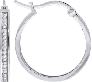 925 Sterling Silver Womens Cubic Zirconia Single Row Milgrain Huggie Hoop Earrings