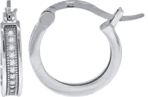925 Sterling Silver Womens Cubic Zirconia Single Row Milgrain Huggie Hoop Earrings