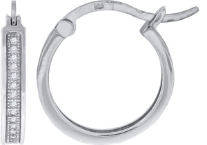 925 Sterling Silver Womens Cubic Zirconia Single Row Milgrain Huggie Hoop Earrings