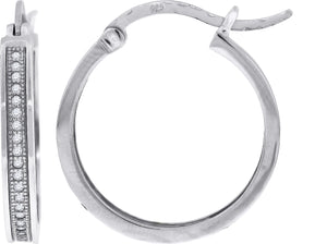 925 Sterling Silver Womens Cubic Zirconia Single Row Milgrain Huggie Hoop Earrings