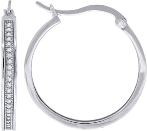 925 Sterling Silver Womens Cubic Zirconia Single Row Milgrain Huggie Hoop Earrings