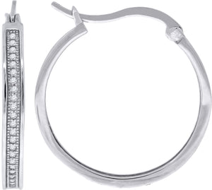925 Sterling Silver Womens Cubic Zirconia Single Row Milgrain Huggie Hoop Earrings