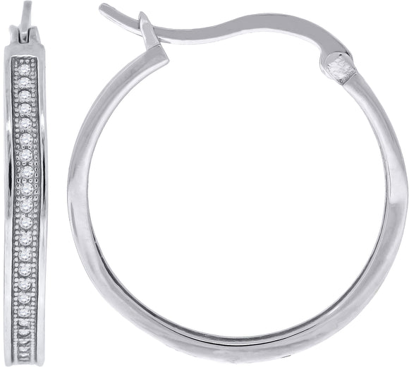925 Sterling Silver Womens Cubic Zirconia Single Row Milgrain Huggie Hoop Earrings