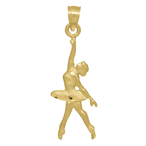 10kt Yellow Gold Textured Womens Ballerina Ht:30.5mm x W:10.7mm Sports Charm Pendant