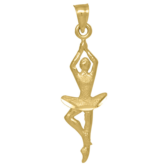 10kt Yellow Gold Textured Womens Ballerina Ht:31.5mm x W:9.3mm Sports Charm Pendant
