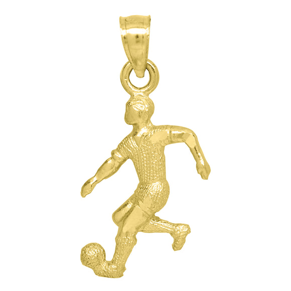 10kt Yellow Gold Textured Mens Soccer Player Ht:24.7mm x W:11.9mm Sports Charm Pendant