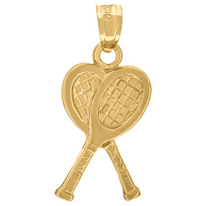 10kt Yellow Gold Diamond-cut Unisex Tennis Racquets Ht:23.1mm x W:10.2mm Sports Charm Pendant