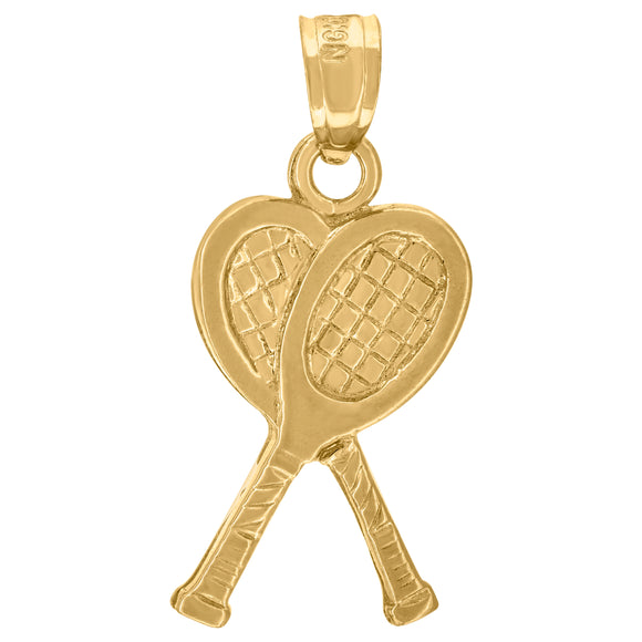 10kt Yellow Gold Diamond-cut Unisex Tennis Racquets Ht:23.1mm x W:10.2mm Sports Charm Pendant
