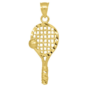 10kt Yellow Gold Diamond-cut Unisex Tennis Racquet Ball Ht:34.7mm x W:12.6mm Sports Charm Pendant