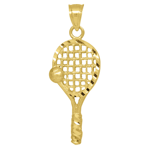 10kt Yellow Gold Diamond-cut Unisex Tennis Racquet Ball Ht:34.7mm x W:12.6mm Sports Charm Pendant