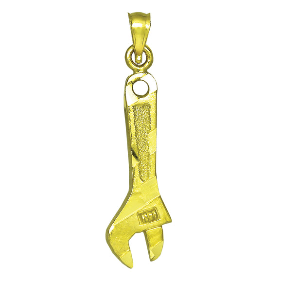 10kt Yellow Gold Unisex Adjustable Spanner Ht:30.4mm x W:7.8mm Tools Charm Pendant