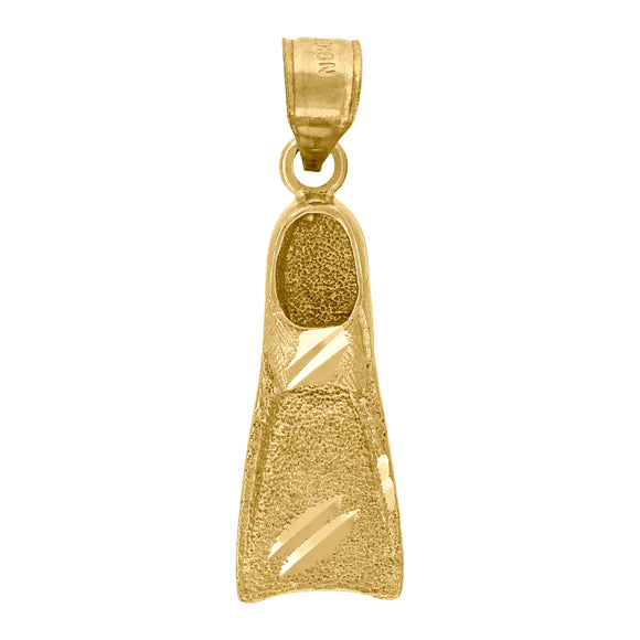 10kt Yellow Gold Unisex Textured Swim Fins Charm Pendant