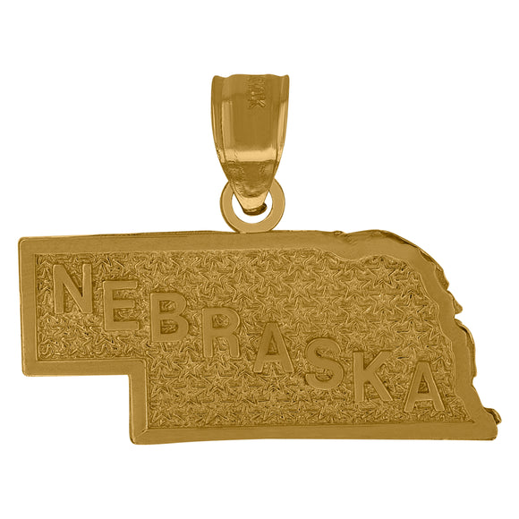 10kt Yellow Gold Textured Unisex Nebraska Ht:18.4mm x W:23.6mm State Charm Pendant