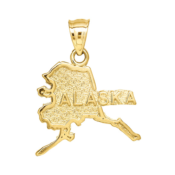 10kt Yellow Gold Textured Unisex Alaska Ht:22.8mm x W:18.7mm State Charm Pendant