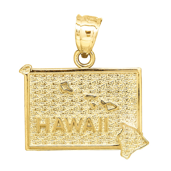 10kt Yellow Gold Textured Unisex Hawaii Ht:22.1mm x W:19.5mm State Charm Pendant