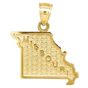 10kt Yellow Gold Textured Unisex Missouri Ht:23.8mm x W:19.6mm State Charm Pendant