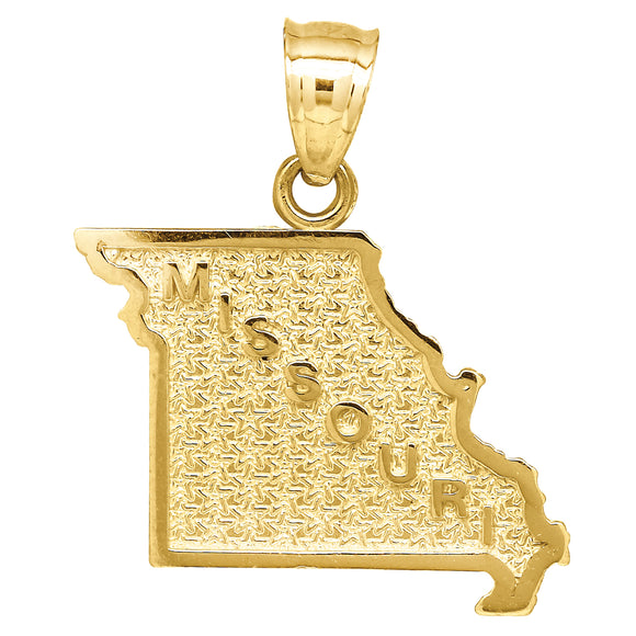10kt Yellow Gold Textured Unisex Missouri Ht:23.8mm x W:19.6mm State Charm Pendant