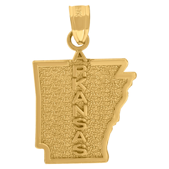 10kt Yellow Gold Textured Unisex Arkansas Ht:24.2mm x W:14.4mm State Charm Pendant
