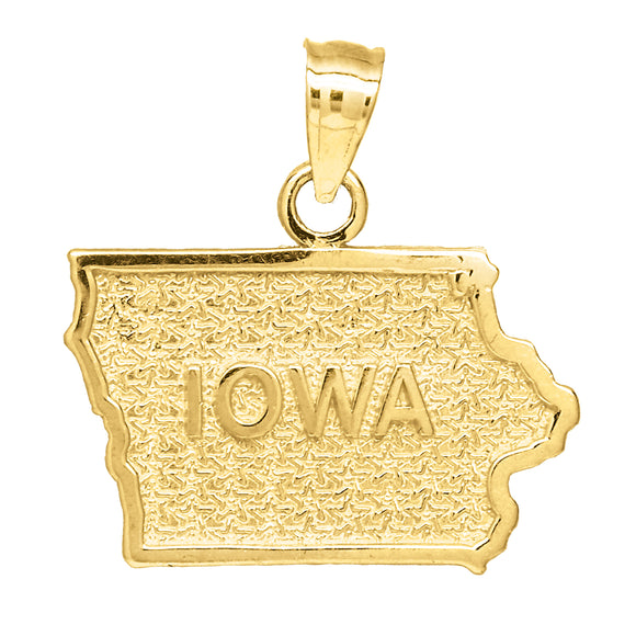 10kt Yellow Gold Textured Unisex Iowa Ht:19.7mm x W:18.4mm State Charm Pendant