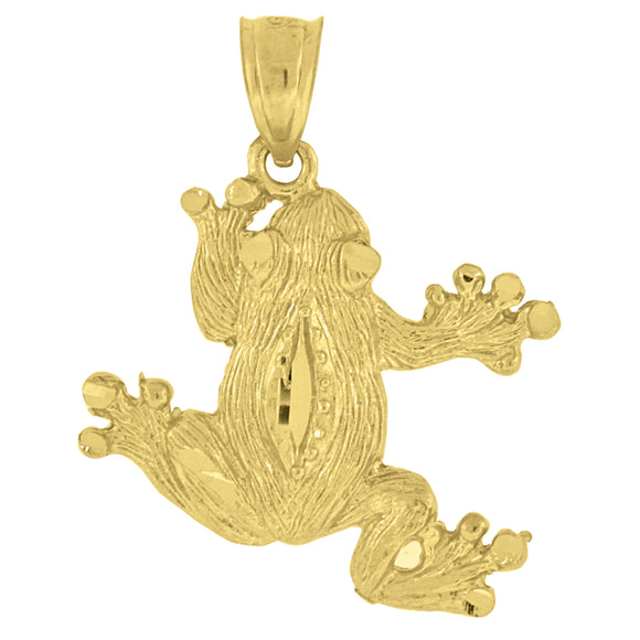 10kt Yellow Gold Diamond-cut Textured Unisex Toad Frog Ht:27.5mm x W:22.2mm Animal Charm Pendant