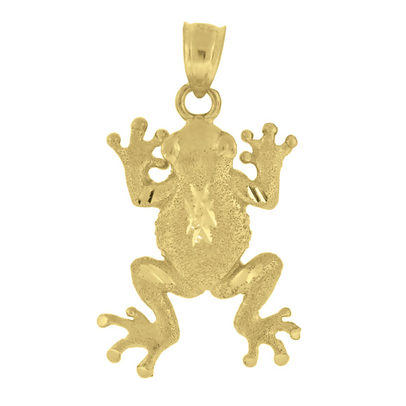 10kt Yellow Gold Diamond-cut Textured Unisex Toad Frog Ht:29.3mm x W:17.9mm Animal Charm Pendant