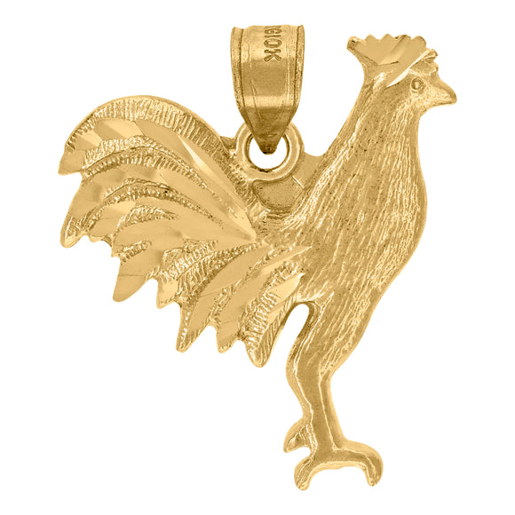 10kt Yellow Gold Diamond-cut Textured Unisex Rooster Ht:24.3mm x W:21.6mm Animal Charm Pendant